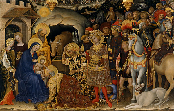 "Adoración de los Magos"; Palla Strozzi. 1423. Gentile da Fabriano. Fuente: Uffizi.org